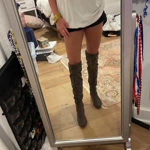Dark grey over the knee boots